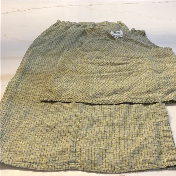 Flax 100% linen Yellow and Blue Plaid Skirt set Small ( top and skirt) - Picture 2 of 3